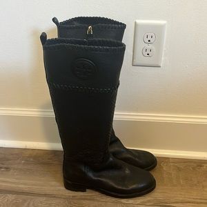 Tory Burch Black Tall Marion Quilted Riding Boots Size 8.5